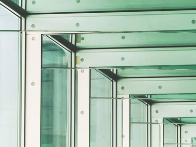 An angular shot of some glass windows