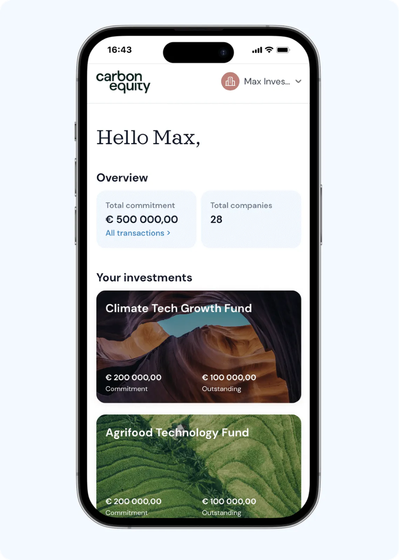 Carbon Equity mobile dashboard
